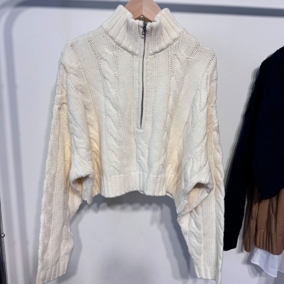 STAUD Cropped Hampton Sweater Knit Cropped Large Ivory Wool - Picture 6 of 8